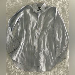 CANALI Mens White Blue Striped Cotton Dress Shirt‎ 16  / 41 Italy EUC